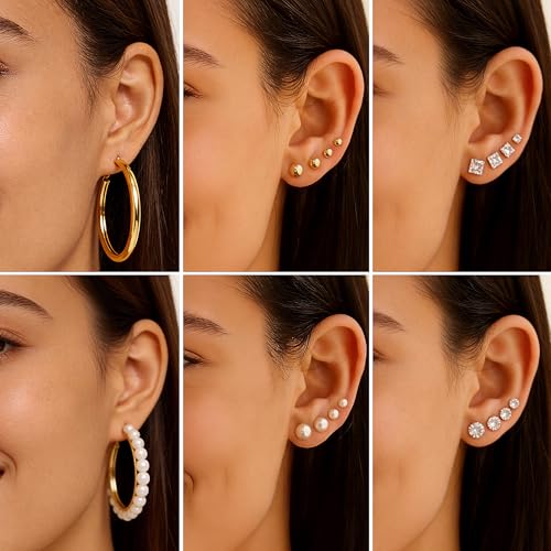 Image of FAXHION 68 Pcs Gold Jewelry Set for Women with 7 Necklace, 17 Bracelet, 5 Hoop Earrings, 15 Stud Earrings, 24 Knuckle Rings for Women Jewelry Set for Women Gift
