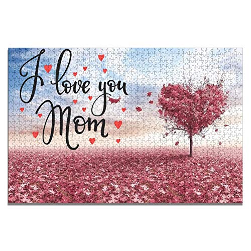 Mother's Day I Love You Mom Jigsaw Puzzle for Adults 1000 Pieces Tranquil Series Maple Leaves Heart Puzzles 20''x 30''