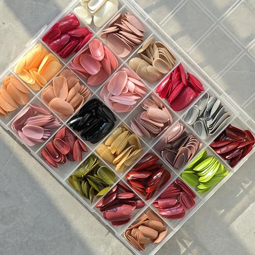 Image of 576Pcs Oval Press on Nails 24 Solid Color Stick on Nails Glossy False Nails Full Cover Glue on Nail Set for Women Nail Tip DIY