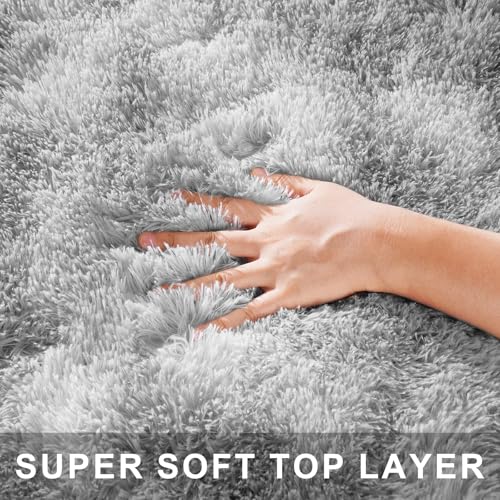 5x7 Tie Dyed Grey Fluffy Area Rugs for Bedroom, Soft Indoor Plush Rug for Living Room, Large Furry Fuzzy Shag Floor Carpet for Kids Nursery Boys Room Dorm Classroom Home Office Decor Mat