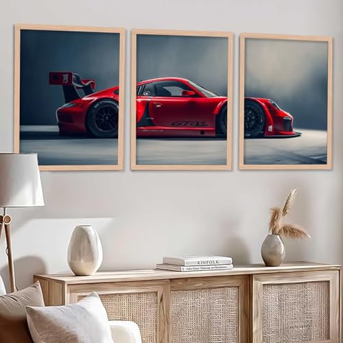 Image of TASVEE Car wall posters | set of 3 wall frames | posters for wall | Wall Decoration for Bedroom, Living Room & Office | Best Gift for Boys & Car Lovers (A10, MEDIUM 10X13, Framed)