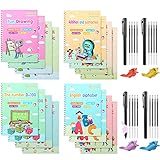 8 Pieces Reusable Kids Practice Copybook Set with Pen, Magic Calligraphy Number Tracing Book for Preschoolers Kids Children Calligraphic Letter Writing Drawing Mathematics Writing (Assorted Style)