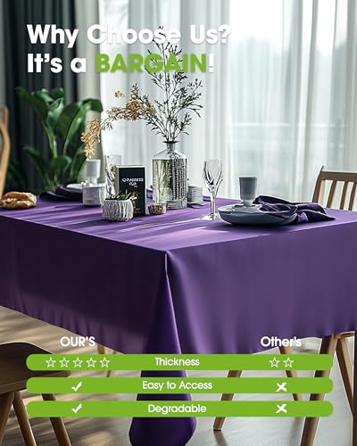 Image of Pureegg Plastic Table Cloth Disposable 8 Pack, 54 x 108 Inch Table Cloths, Graduation Decorations Class of 2026, Graduation Party Tablecloths, Rectangle, Plastic Cover, Leakproof & Sturdy, Purple