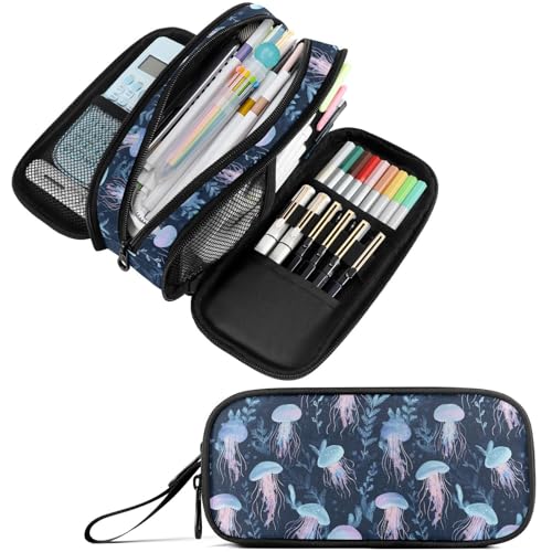 Image of Fustylead Transparent Jellyfish Big Capacity Pencil Pen Case, Multi-Purpose Makeup Bag Organizer Storage Pouch for Office College School Hiking Travel