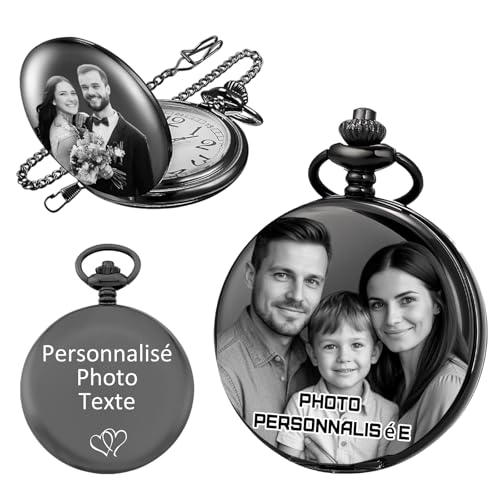 QSZ Personnalisable Vintage Montre a Gousset Homme Personnalisables Texte Photo Personnalisé Montres de Poche et Goussets pour Papa Petit Ami Meilleur Homme...