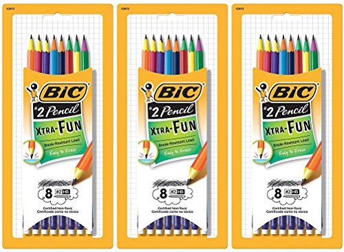 Bic Xtra-Fun Pre-Sharpened Wood-Cased Pencils with Erasers, #2, Assorted Barrel Colors, 24-Count (42853)