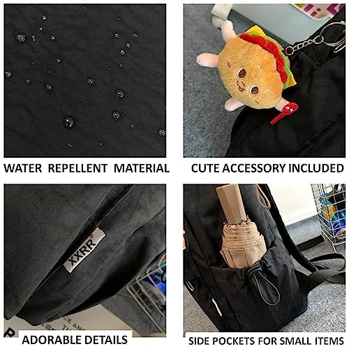 Kawaii Backpack with Cute Accessories, Star Patterns, and Durable Nylon Material (Black 1)3