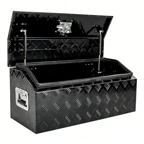 EASYBERG Aluminum Trailer Tongue Tool Box 30 Inch A-Frame Trailer Toolbox with 5 Bar Diamond Plate Dome Lid Gas Strut Lock & Keys Weatherproof Trailer Storage Box for Pickup Truck Flatbed RV