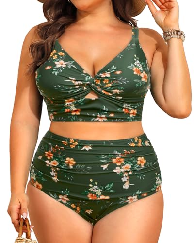 Image of Daci Plus Size Two Piece Swimsuits - Women High Waisted Bikini Tummy Control Bathing Suits Knot Twist Swimwear 2025