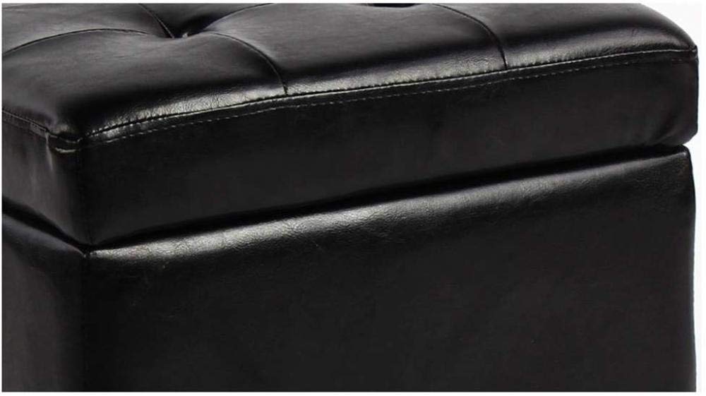 Pouf quadrato in pelle bordeaux con gambe in legno, piccolo poggiapiedi con contenitore e poggiapiedi, per camera da letto e soggiorno