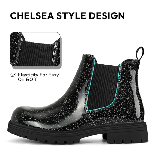 K KomForme Girls Glitter Ankle Boots Side Zipper Chelsea Booties Lug Sole (Toddler/Little Kids/Big Kids)3