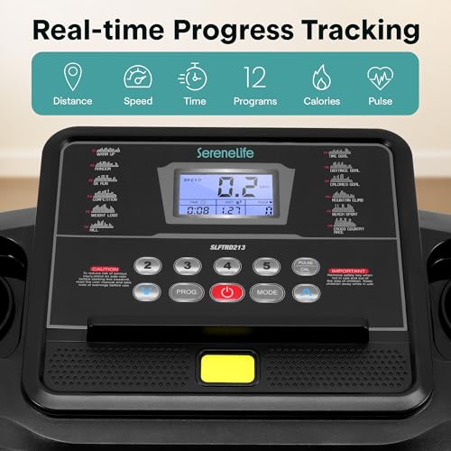 Image of SereneLife Treadmill with Incline & Handle Bars | Compact Portable Walking Pad & Treadmill for Home /Apartment | Wide Running Belt 40 inch x 16 inch | Includes Workout Trainer Program with Bluetooth App