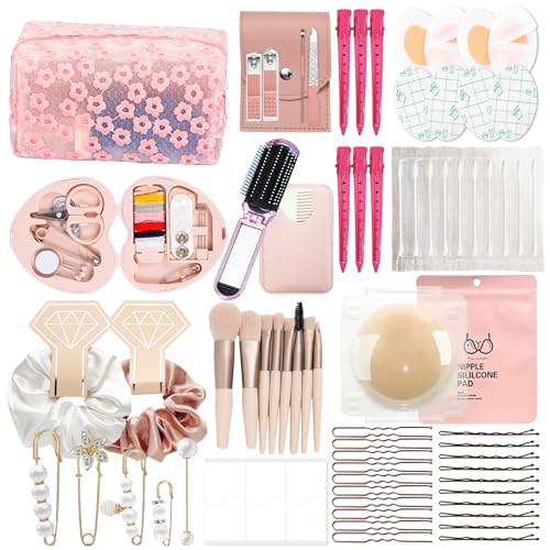 60+ PCS Wedding Emergency Kit With Makeup Bag for Women, Wedding Day Must Haves Essentials Survival Set for Team Bride, All in One Kit Personal Care Women's Travel Set