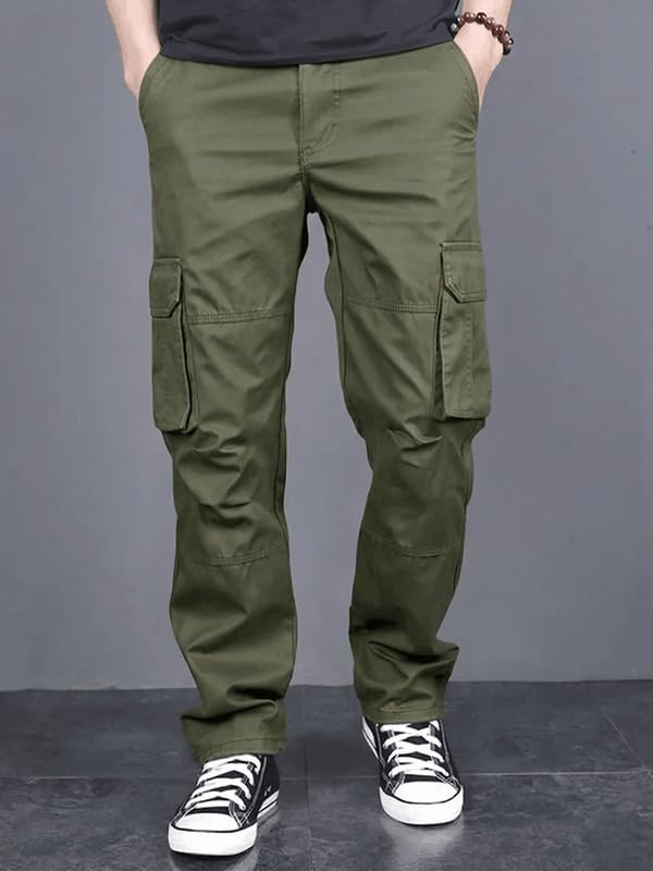Image of Men's Casual Cargo Pants | Regular Fit Multi-Pocket Trousers-