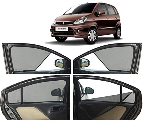 Image of Autofact Magnetic Car Sunshades Compatible with Maruti Zen Estilo (Set of 4) - Easy Installation, UV Protection, Keeps Car Cool (Front 2 Half-Cut for Side Mirror Visibility, Rear 2 with Zippers)