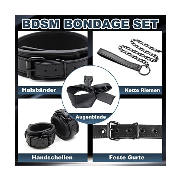 5 in 1 Bondage Fesseln Sex Set, BDSM Toys mit Halsband Handschellen Sex Bett, Augenbinde, Bondageset Fessel Frauen, Erotische Bdsms Spielzeug Hart, SM SexSpielzeug für Paare Extrem Sex – Bild 4