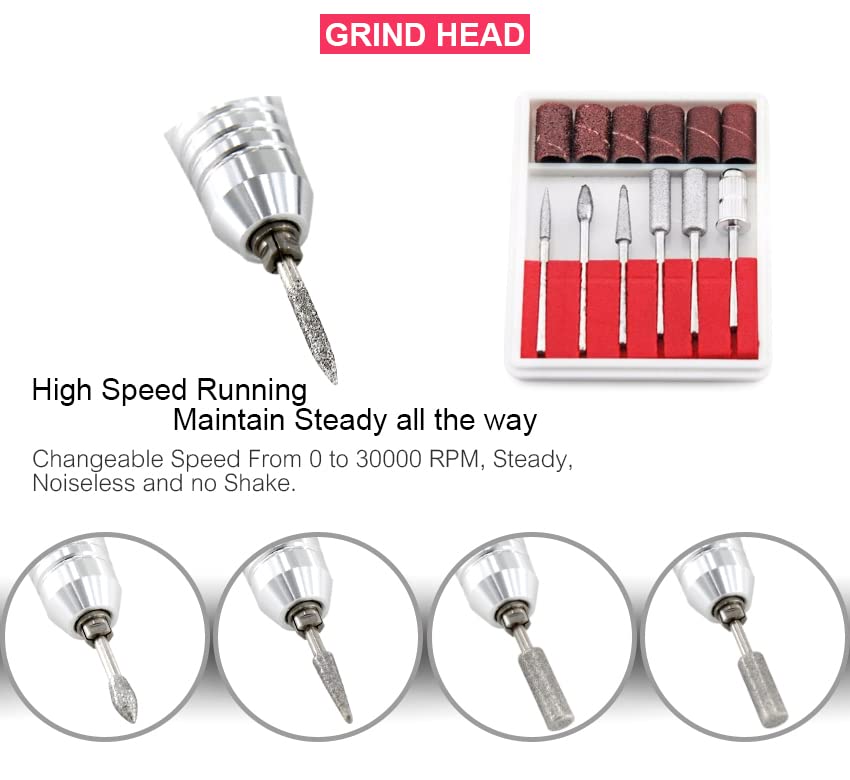 Miniatura 6 de Taladro de uñas profesional, lima de uñas eléctrica, manicura acrílica, pedicura, juego de taladro de molienda de bajo calor, bajo ruido, baja