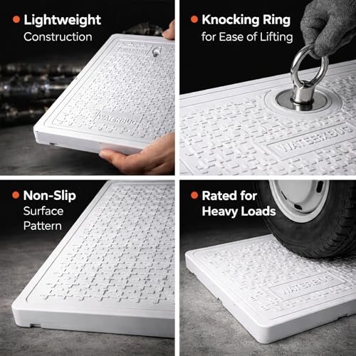 Image of LUXART 10x10 Inch Square FRP Manhole Cover | 5 Ton Capacity FRP Chamber Lid | Weatherproof and Heat Resistant Cover for Water Tanks, Sumps, and Drainage Systems