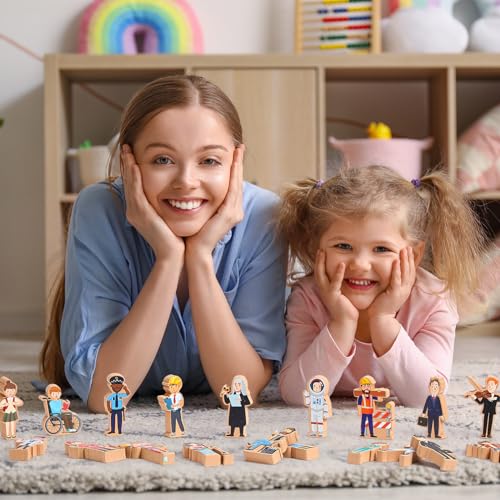 Image of Blosssound Wooden Toys Set for Preschool Classroom - Multicultural Career People Blocks Educational Wooden Play for Kids Learning Toys Play Games Activity Supplies (30 Pcs,Community Helpers)