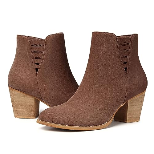 TEMOFON Ankle Boots for Women Booties: Suede Short Boot with Chun...
