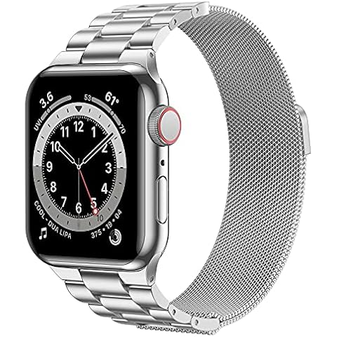 Wolait Stainless Steel Band Compatible with Apple Watch 49mm 46mm 45mm 44mm 42mm ,Upgraded Metal Mesh Adjustable Magnetic Loop Replacement iWatch Ultra 2 Bands for iWatch Series 9/ 8/7/6/5/4/3/SE ,Silver Cover