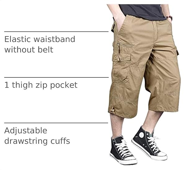 MAGNIVIT Mens Capri Long Cargo Short Below Knee Shorts 3/4 Shorts Khaki 38 by MAGNIVIT - Used condition - Image 4