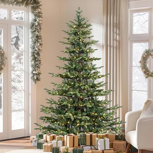 GarveeHome Premium Künstlicher Weihnachtsbaum mit Schnellaufbau-System Realistischer Weihnachtsbaum künstlich mit 350 LED-Beleuchtung,732 Spitzen, inkl. Metallständer für Festliche Atmosphäre