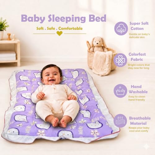 Image of Infantbond New Born Baby Cotton Baby Bed | Godari | Toddlers Bed | Baby Bedding |Baby Mattress | Cradle Bed | Multi-Color (Kitty)