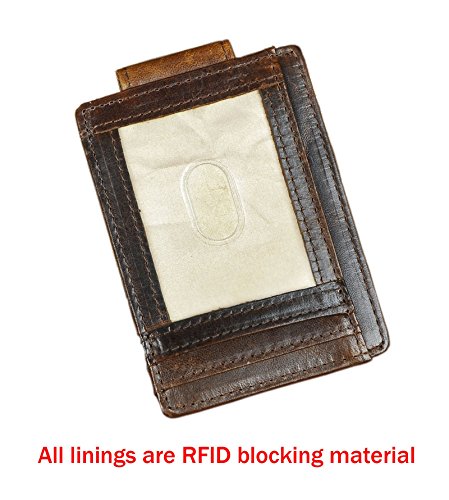 Le'aokuu RFID Leather Minimalist Slim Wallet Front Pocket Card Case Money Clip3