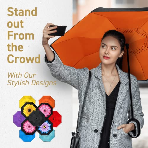 Eez-Y Reverse Umbrella - Large, Inverted Umbrellas For Rain W/C-Shaped Non-Rust Handle For Men & Women, Windproof & Water Resistant - Orange #TOP6