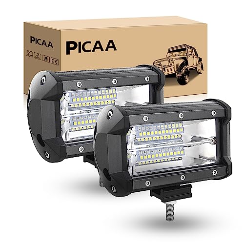PICAA 2 piezas Faro Trabajo LED Focos de Coche 12V 24V 5 pulgadas 72W 7D Faros Led Tractor 6000K IP67 Impermeable Off-road Foco de Trabajo LED para Moto ATV SUV Tractor Camión Barco
