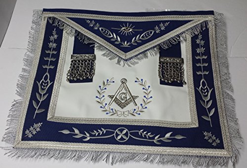 Zest4Canada Masonic Apron-Master Mason Apron Navy Blue With Fringe Embroidered Silver G #TOP6