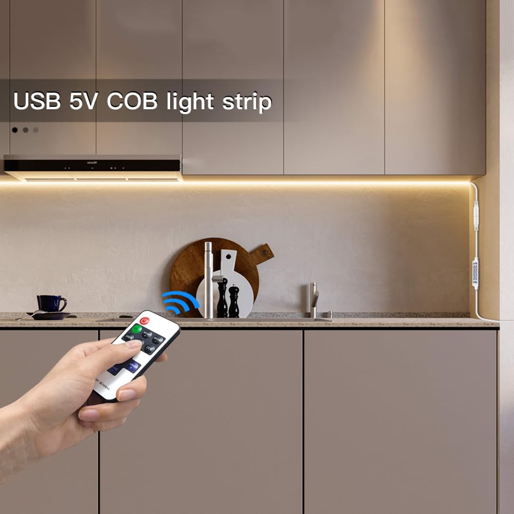 AoLa Taśma LED COB możliwością ściemniania 320 diod LED/m 5V z wtyczką USB i pilotem RF elastyczna taśma LED do samodzielnego montażu samoprzylepna do oświetlenia wnętrz,Warm light,5M