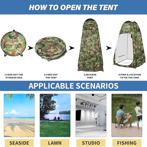 Image of AKOZLIN Portable Pop Up Shower Privacy Shelters Instant Tent Dressing Changing Outdoor Camping Toilet Tent Camouflage Green