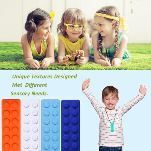 Image of Olugu Chewing Necklace for Kids Sensory, Blocks Sensory Necklace for Chewing Boys Girls with Autism, ADHD, Teething, Biting, Chewing Needs, Silicone Chewy Necklace Sensory for Reduce Anxiety -7 Pack