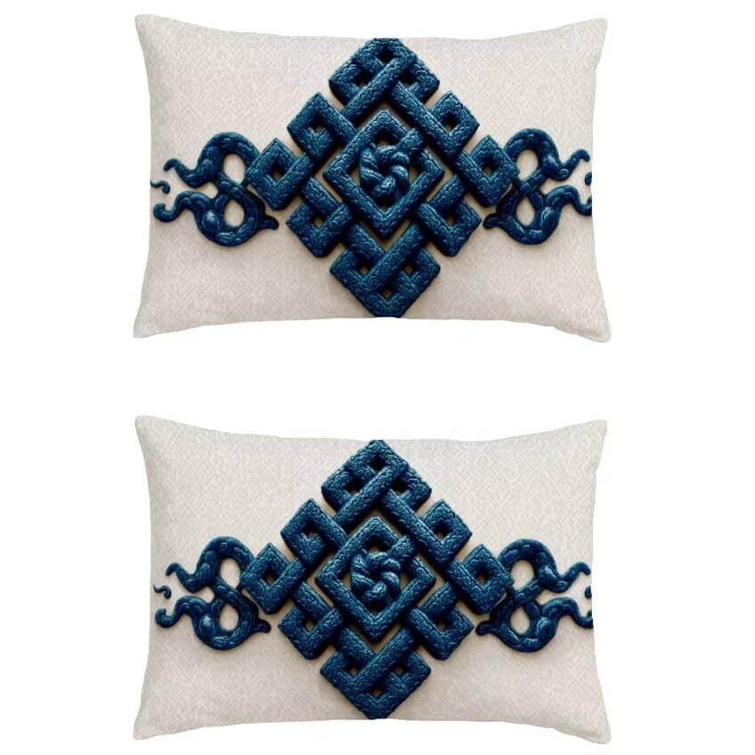 Housse coussin 60x80cm imperméable en lin rétro bleu marine pour canapé patio