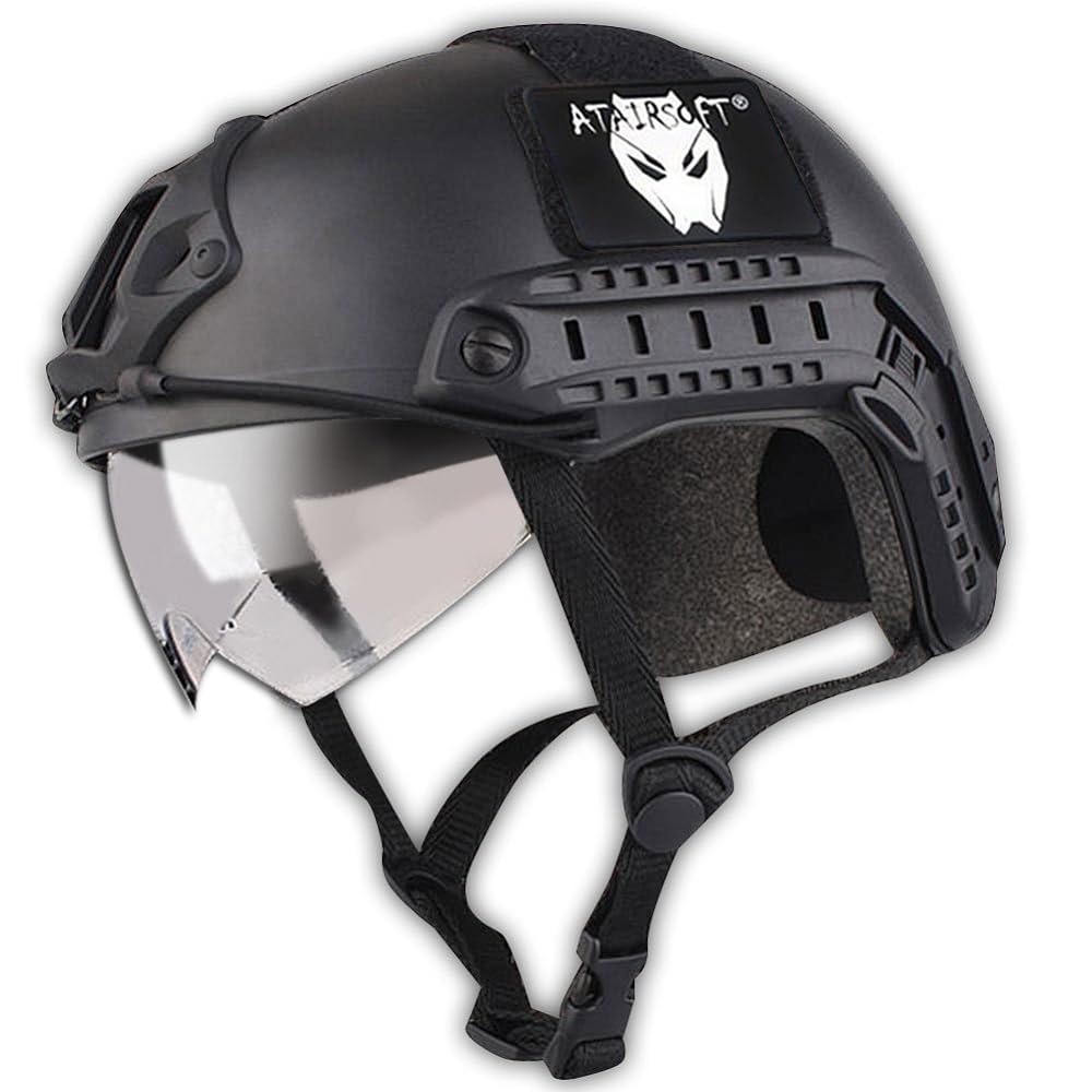 ATAIRSOFT MH Type Airsoft Tactical Fast Helmet with Protective Goggles Version Black