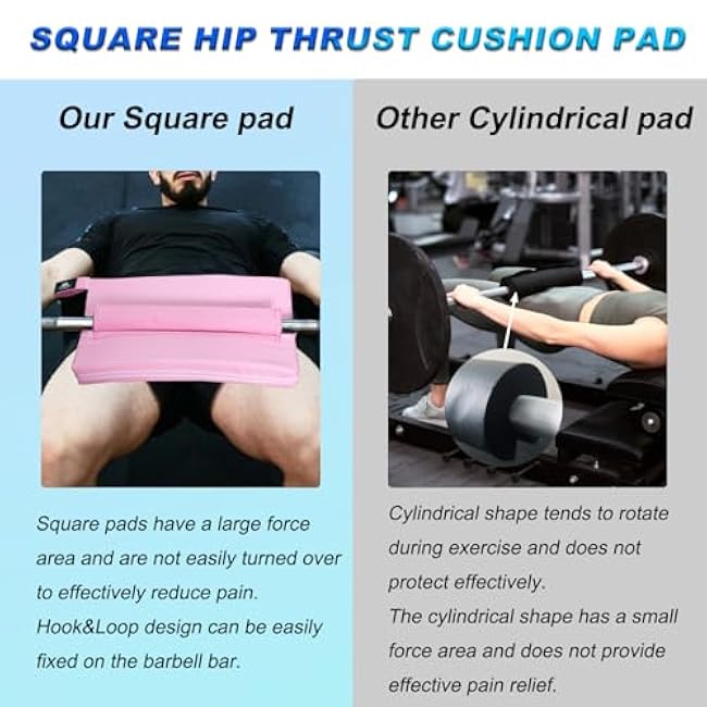 Square Hip-Thrust Pad Protective Extra Thick foam pad for Barbell Weightlifting Hip Thrusts and Glute Bridges Workouts Home Gym Equipment