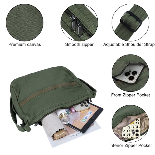 Image of Canvas Messenger Bag Large Hobo Crossbody Bag with Zipper Casual Shoulder Tote Handbag for Women and Men