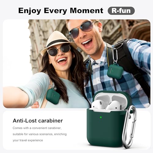 Image of AirPods Case Cover with Keychain, Full Protective Silicone AirPods Accessories Skin Cover for Women Girl with Apple AirPods Wireless Charging Case,Front LED Visible-Black Green
