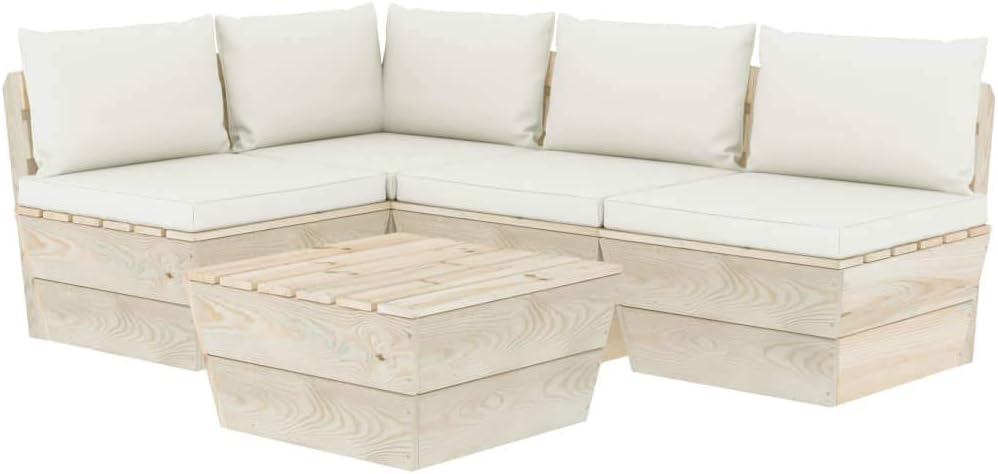 vidaXL Madera de Abeto Muebles de Jardín de Palets 5 Piezas y Cojines Exterior Terraza MobiliarioCasa Cocina Mesa Asiento Silla Suave con Respaldo