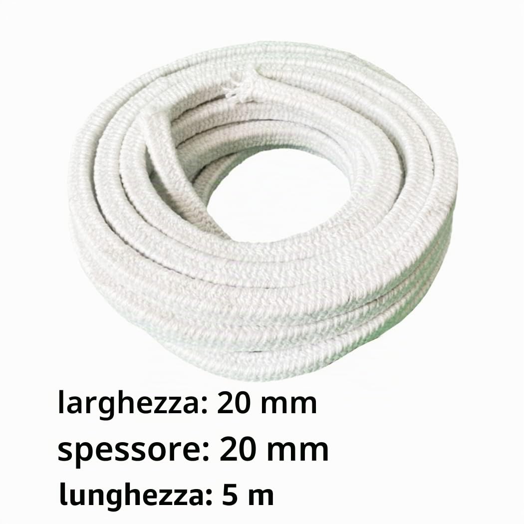 Corda della Fibra Ceramica Intrecciato Guarnizione Ad Alta Temperatura della Guarnizione per La Colata del Forno del Forno della Fornace della Caldaia,Quadrato Lunghezza 5m,20mmx20mmx5m