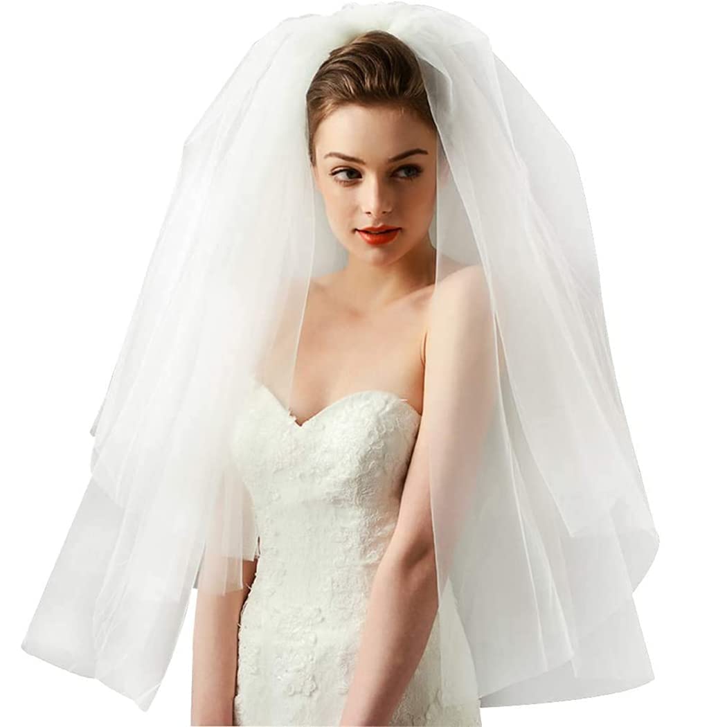Canb Women's Ivory Bridal Wedding Veils Chapel Length 3 Tier Tulle Veil With Comb Bridal Hair Accessories For (Ivory)