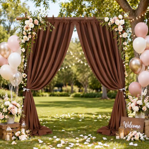 Image of SoarDream Polyester Brown Backdrop Curtains - 5ft x 10ft 4 Panels Ideal for Weddings Birthday Parties Photography Events