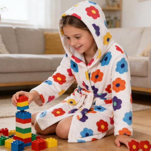 Image of Boys Girls Bathrobes,Toddler Boy Girl Robes,Children's Plush Soft Coral Fleece Hooded Pajamas Sleepwear for Kids