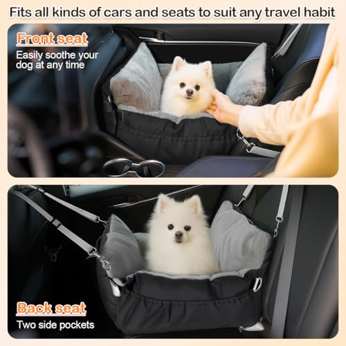 SIVEIS 3-in-1 Hundesitz fürs Auto & Reisebett für kleine Hunde – Tragbarer Autositz mit erweiterbarer Liegefläche, gepolstertem Kissen, für Vorder- oder Rücksitz, innen & außen