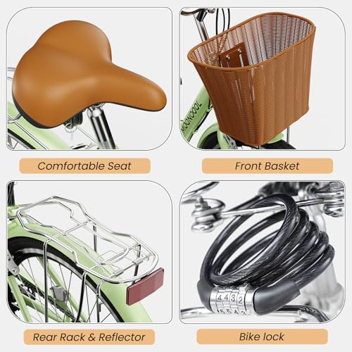MOONCOOL Womens Bike 7 Speed, 24 26 inch Beach Cruiser Bikes for Women, Step Through Adult Bicycle with Front Basket for City Commuting - Thumbnail 5