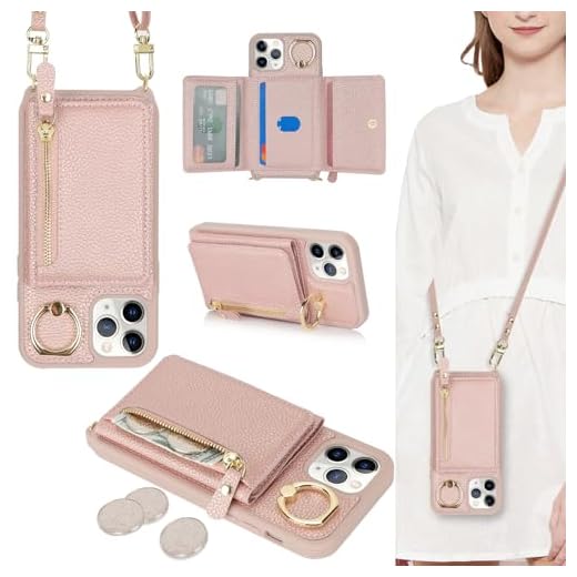 ELTEKER Handyhülle für iPhone 11 Pro Hülle mit Band Kartenfach Ringhalterung Geldbörse,Leder Klapphülle Umhängetasche Handytasche für iPhone 11 Pro - roségold