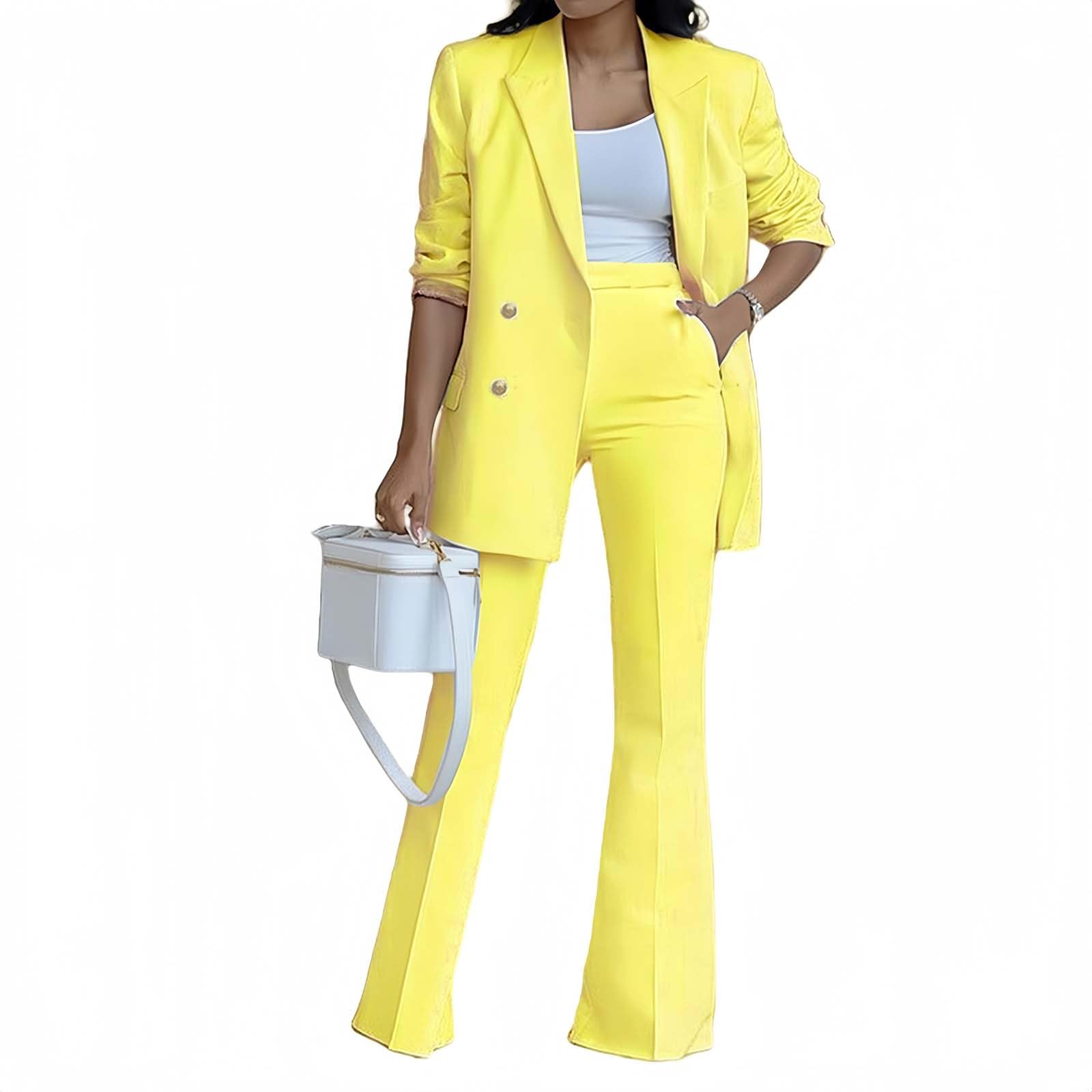 Womens Suits 2 Piece Set Business Casual Blazer Outfits Oversized Blazer Jacket and Wide Leg Dress Pant Suits