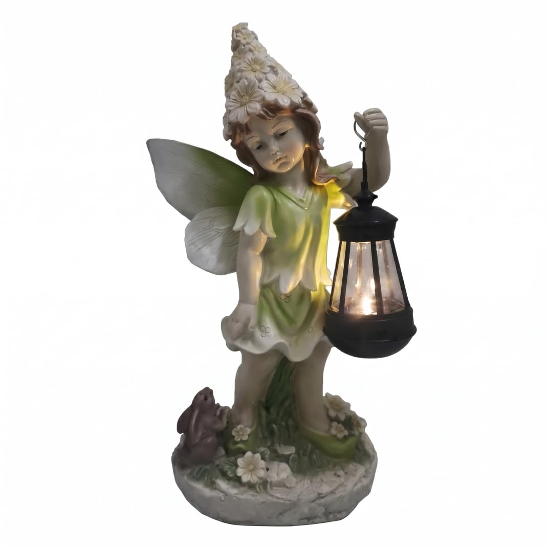 Perodlly Fairy Statues, Hand-Carved Solar Garden Statues, Resin Decor for Indoor & Outdoor Spaces, Style-1..